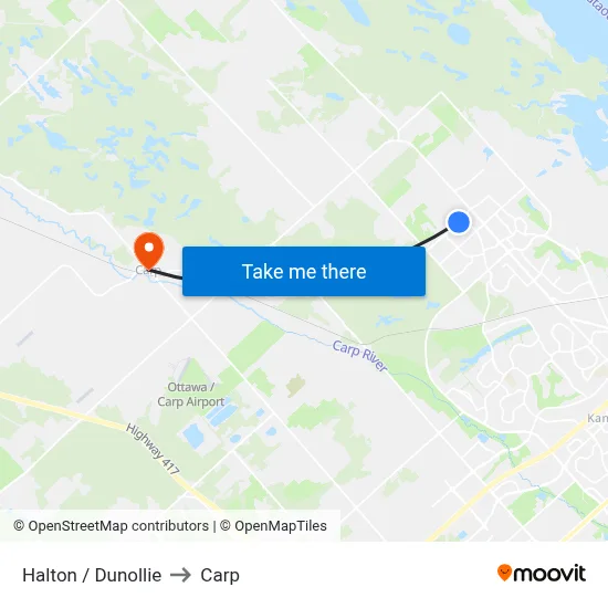 Halton / Dunollie to Carp map