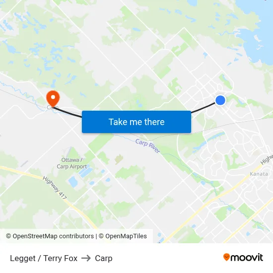 Legget / Terry Fox to Carp map