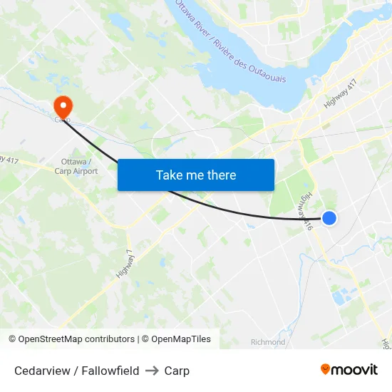 Cedarview / Fallowfield to Carp map