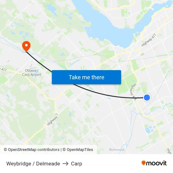 Weybridge / Delmeade to Carp map
