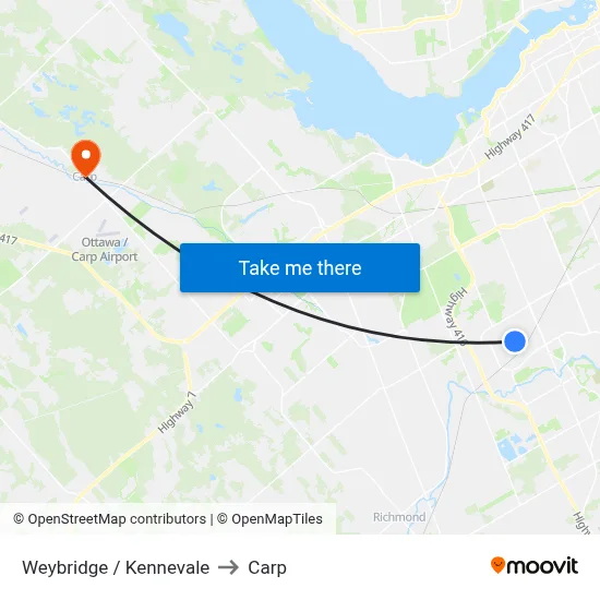Weybridge / Kennevale to Carp map