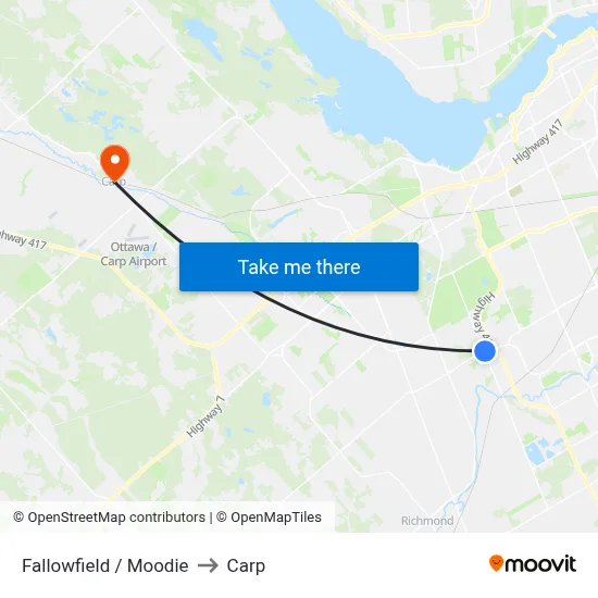 Fallowfield / Moodie to Carp map