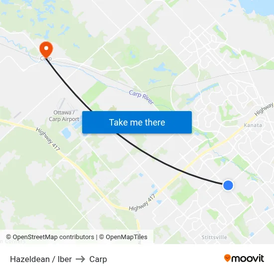 Hazeldean / Iber to Carp map
