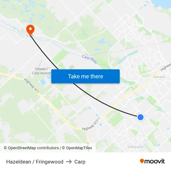 Hazeldean / Fringewood to Carp map