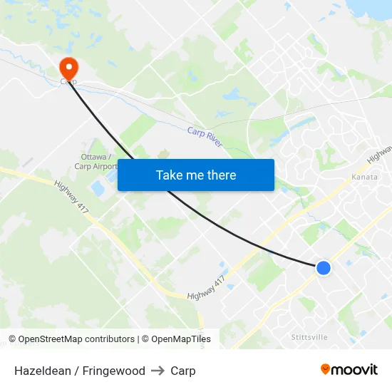 Hazeldean / Fringewood to Carp map