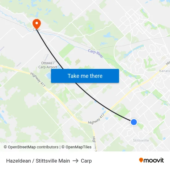 Hazeldean / Stittsville Main to Carp map
