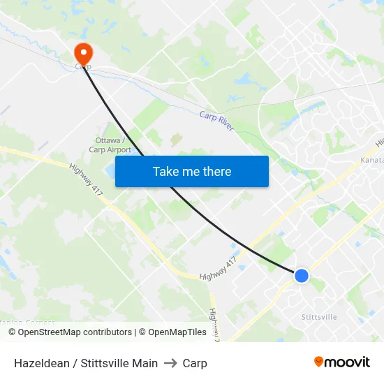 Hazeldean / Stittsville Main to Carp map