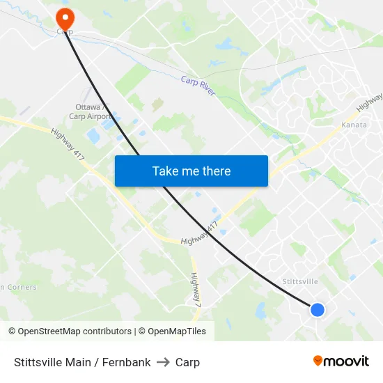 Stittsville Main / Fernbank to Carp map