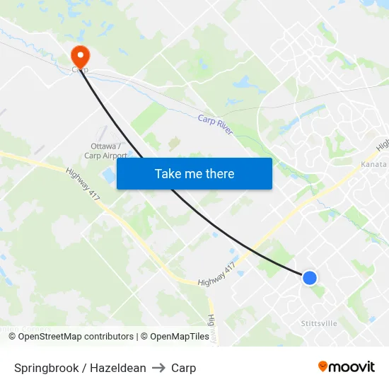 Springbrook / Hazeldean to Carp map