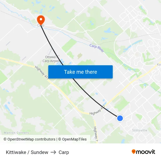 Kittiwake / Sundew to Carp map