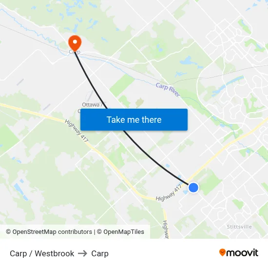 Carp / Westbrook to Carp map