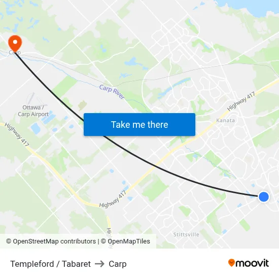 Templeford / Tabaret to Carp map