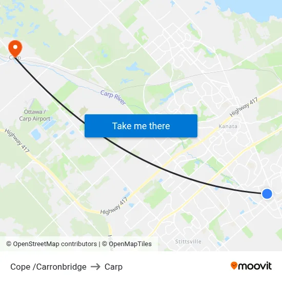 Cope /Carronbridge to Carp map