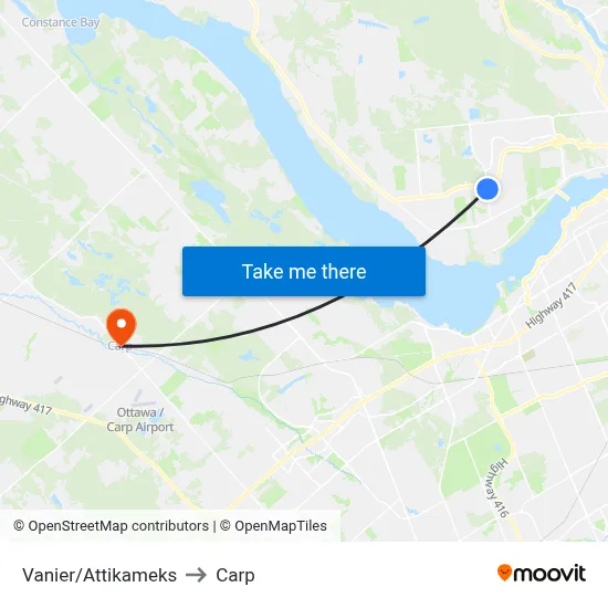 Vanier/Attikameks to Carp map