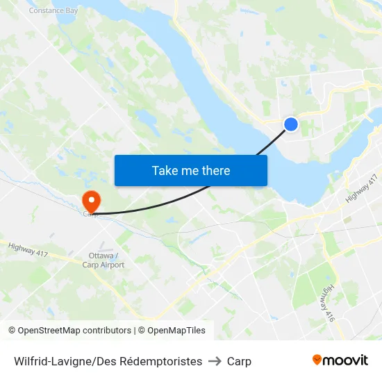 Wilfrid-Lavigne/Des Rédemptoristes to Carp map