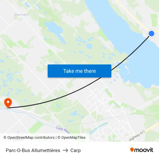 Parc-O-Bus Allumettières to Carp map