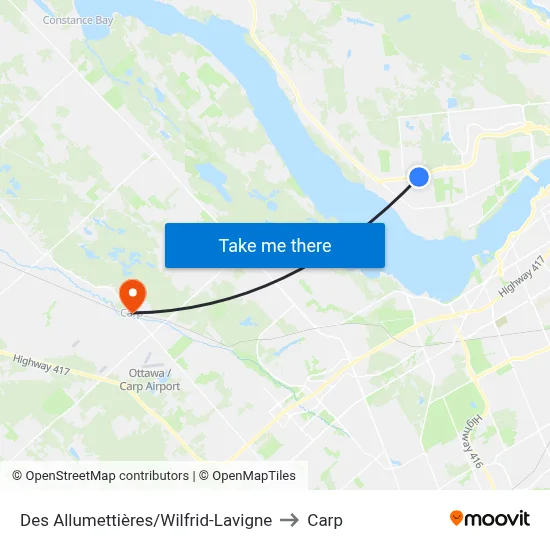 Des Allumettières/Wilfrid-Lavigne to Carp map