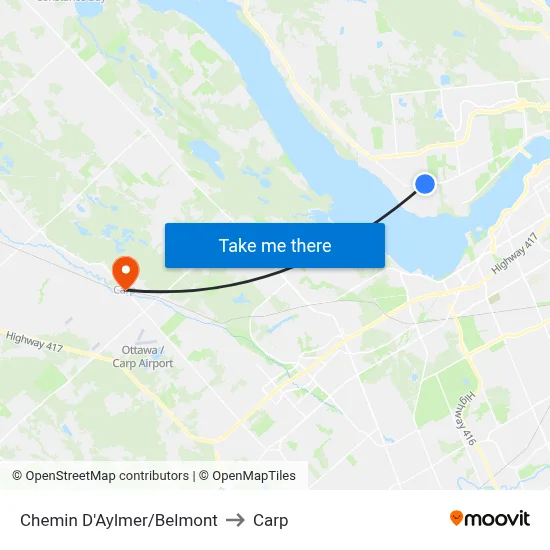 Chemin D'Aylmer/Belmont to Carp map