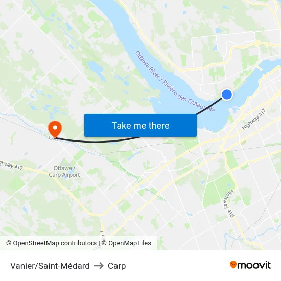 Vanier/Saint-Médard to Carp map