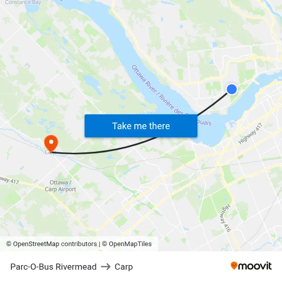 Parc-O-Bus Rivermead to Carp map