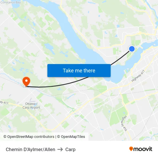 Chemin D'Aylmer/Allen to Carp map
