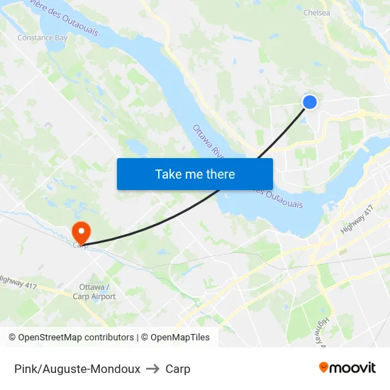 Pink/Auguste-Mondoux to Carp map