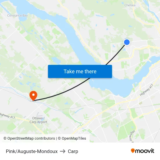 Pink/Auguste-Mondoux to Carp map