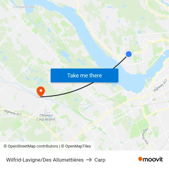 Wilfrid-Lavigne/Des Allumettières to Carp map