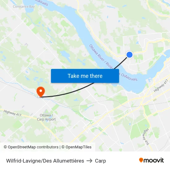 Wilfrid-Lavigne/Des Allumettières to Carp map