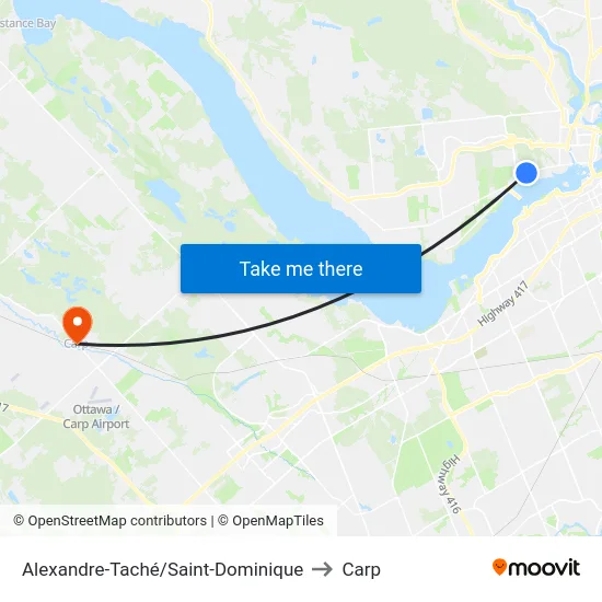 Alexandre-Taché/Saint-Dominique to Carp map