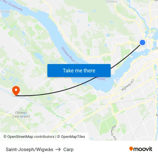 Saint-Joseph/Wìgwàs to Carp map