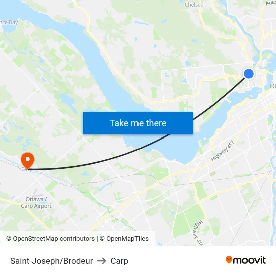 Saint-Joseph/Brodeur to Carp map