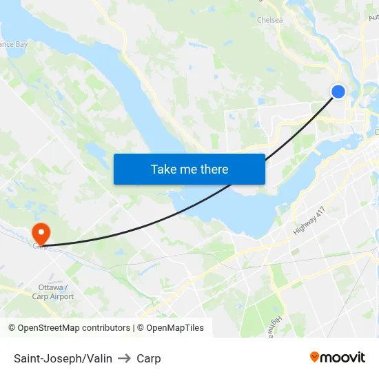 Saint-Joseph/Valin to Carp map