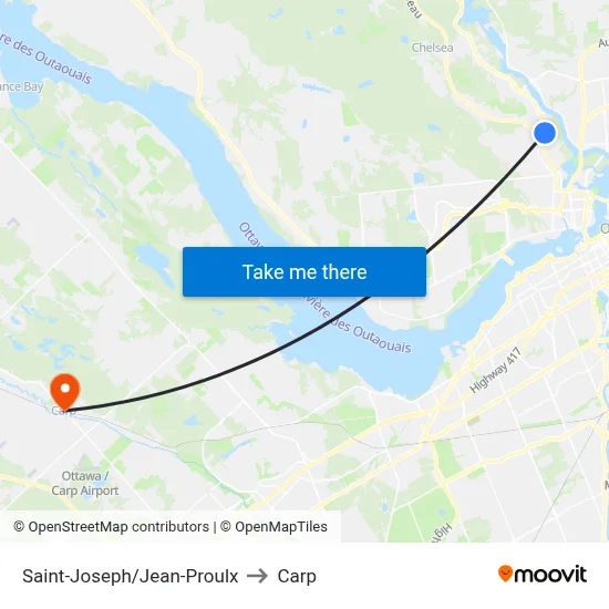 Saint-Joseph/Jean-Proulx to Carp map