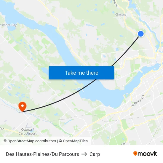Des Hautes-Plaines/Du Parcours to Carp map