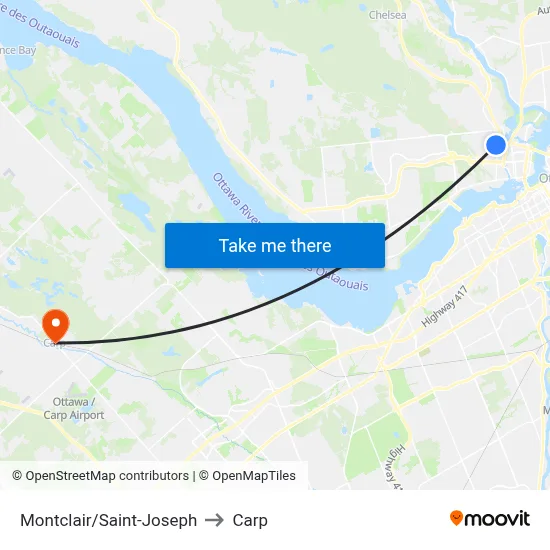 Montclair/Saint-Joseph to Carp map