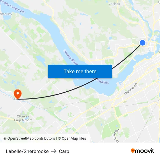 Labelle/Sherbrooke to Carp map