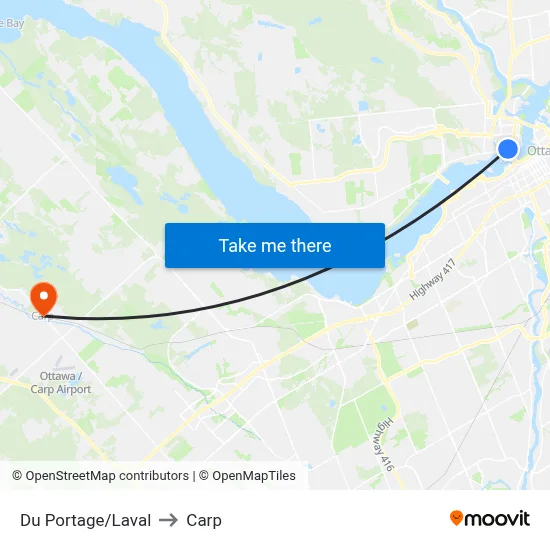 Du Portage/Laval to Carp map