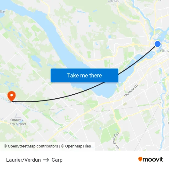 Laurier/Verdun to Carp map