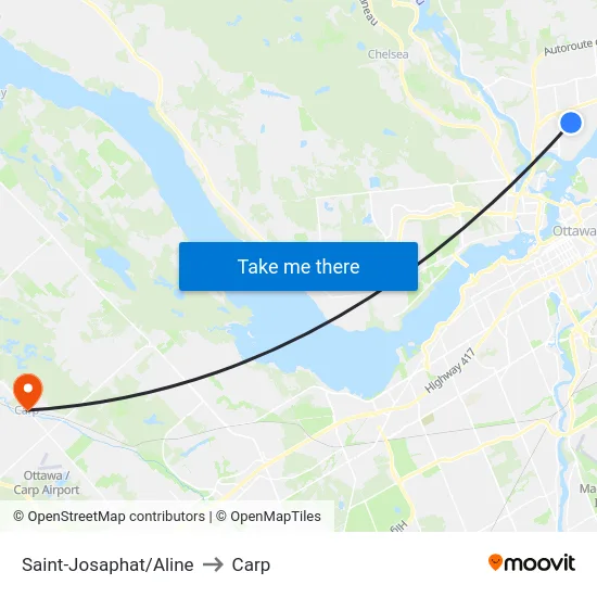 Saint-Josaphat/Aline to Carp map