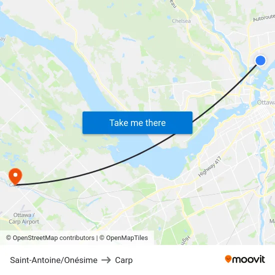 Saint-Antoine/Onésime to Carp map