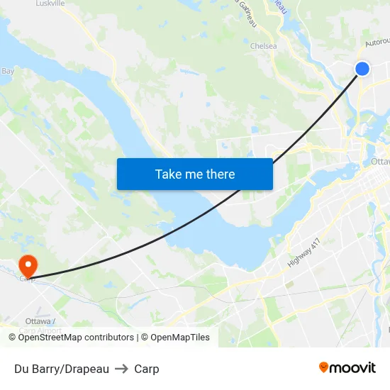 Du Barry/Drapeau to Carp map