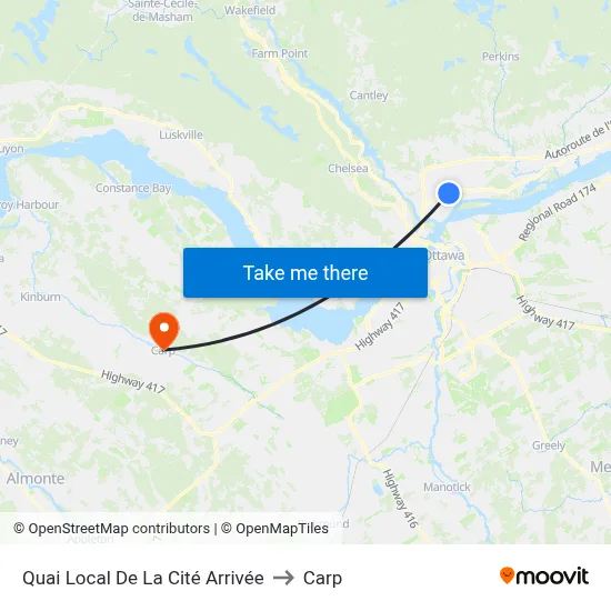 Quai Local De La Cité Arrivée to Carp map