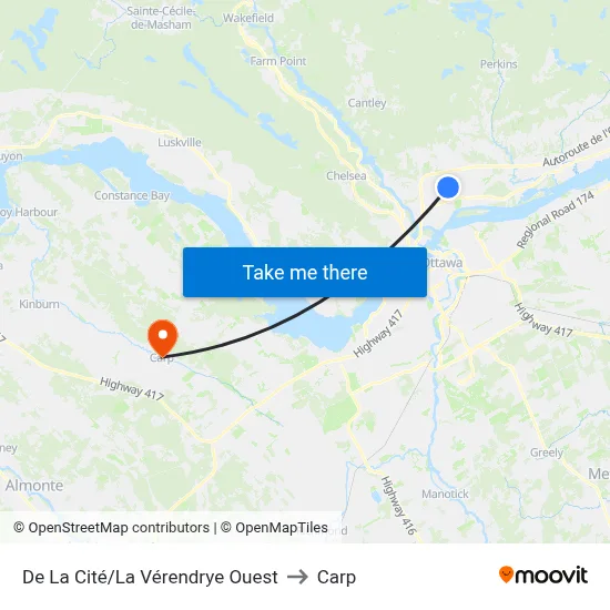 De La Cité/La Vérendrye Ouest to Carp map