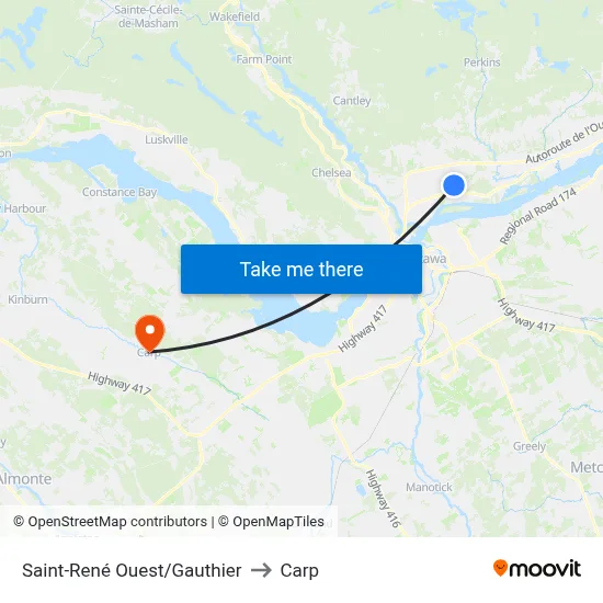 Saint-René Ouest/Gauthier to Carp map