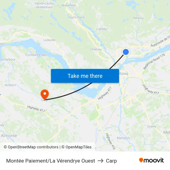Montée Paiement/La Vérendrye Ouest to Carp map