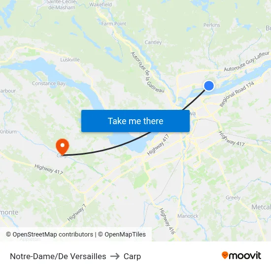 Notre-Dame/De Versailles to Carp map