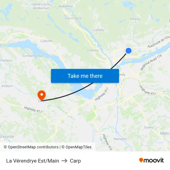 La Vérendrye Est/Main to Carp map