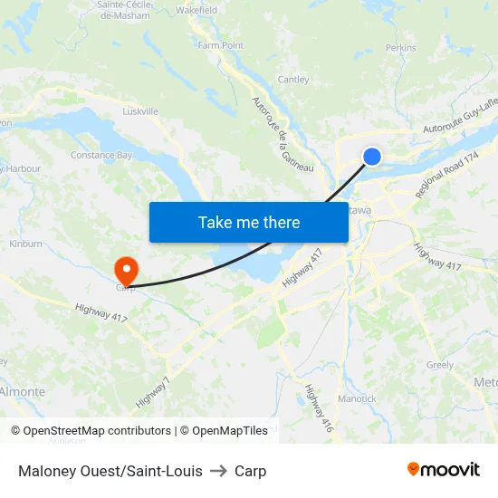 Maloney Ouest/Saint-Louis to Carp map