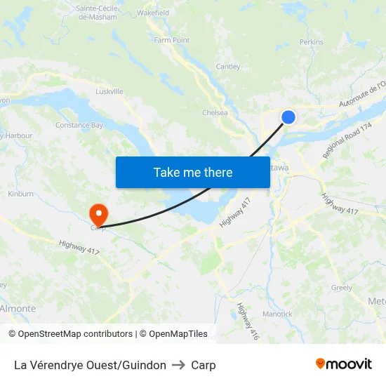 La Vérendrye Ouest/Guindon to Carp map
